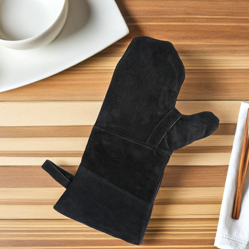 Heat Resistant Glove - 耐熱性ブラックオーブン手袋3個セット、指付きデザイン、BBQグリル、ベーキング、料理、キッチン用保護鍋つかみ