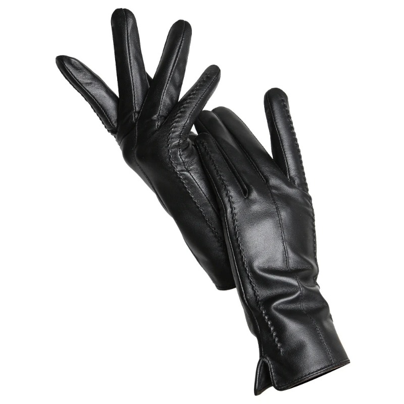 Leather Driving Glove - 女性のシープスキン手袋冬暖かいプラスベルベットショート薄型タッチスクリーン運転カラー女性の革手袋良質