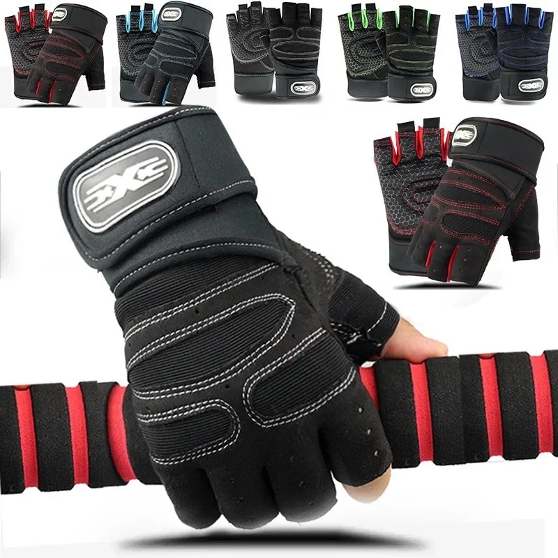 Workout Glove Gym - 男女兼用フィンガーレスワークアウトグローブ、ロングリストガード付き、滑り止めスポーツグローブ、ジムフィットネス、ウェイトリフティング、サイクリング、ハイキング用