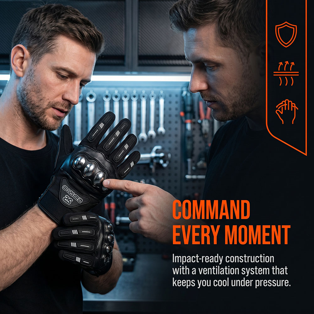 Motorcycle Glove Knuckle - 通気性のあるMXバイク用ライディンググローブ、ハードナックルアーマー保護、タッチスクリーン対応、滑り止めフルフィンガーグローブ、サイクリングアクセサリー