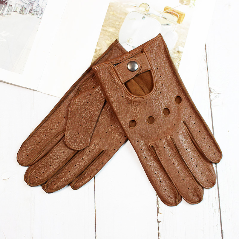 夏運転鹿革フルフィンガーレザー手袋男性用薄型中空裏地なしオー - Leather Driving Glove のレビューと価格