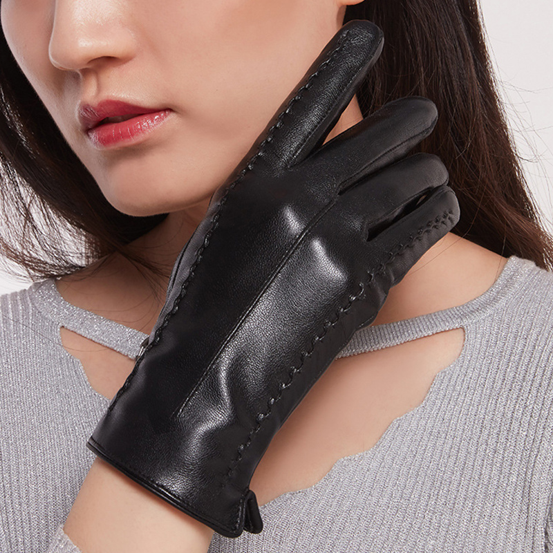女性のシープスキン手袋冬暖かいプラスベルベットショート薄型タ - Leather Driving Glove のレビューと価格